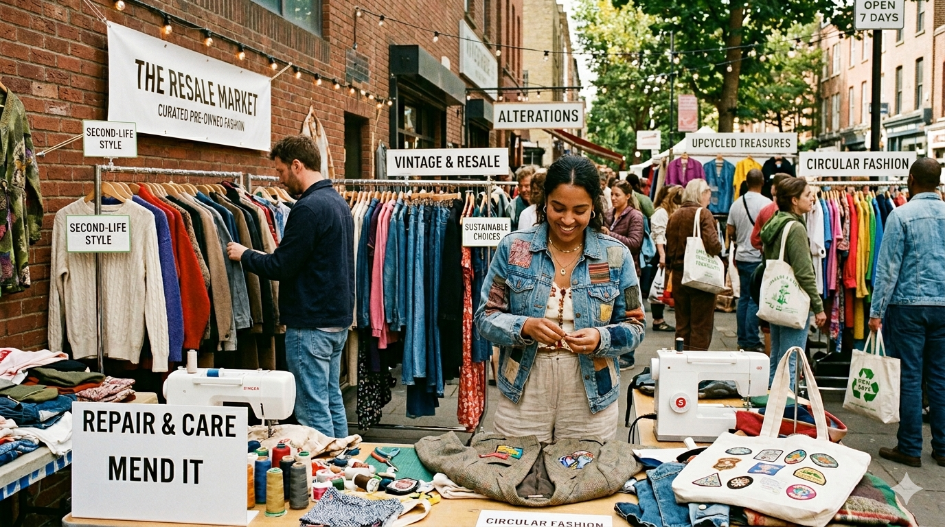 The global clothing and footwear repair market was valued at approximately $3.6–5.2 billion in 2024, and is forecast to grow steadily through the next decade. More telling than the headline figures is what is changing at the cultural level. Patagonia's Worn Wear program processed over 100,000 repairs in 2024 alone. Dr. Martens partnered with The Boot Repair Co. to launch a formal repair service in the UK. Over 27% of fashion brands now collaborate with repair businesses for after-sales maintenance. Repair is becoming a brand strategy, not just a consumer habit. “Extending the life of a garment by just nine months reduces its carbon, water, and waste footprint by 20–30%.” — UN Environment Programme The EU's Ecodesign for Sustainable Products Regulation now mandates that clothing be designed for repairability, a standard that pushes brands to think beyond the first sale. Platforms like Vestiaire Collective, Depop, and Vinted are doing more than facilitating transactions; they are changing what consumers expect from ownership. Vinted reported 61% revenue growth in 2023. The RealReal hosted celebrity closet sales featuring Kate Moss and Julianne Moore - luxury resale as cultural event. The headwinds are real. Fast fashion still competes aggressively on price. Repair costs rose roughly 18% between 2020 and 2024, creating friction in the lower-cost segment. Authentication and quality inconsistency remain persistent consumer concerns. And despite 94% of retail executives acknowledging that their customers already engage with the secondhand market, 86% of those without resale programs cite uncertainty about how to start. But the direction is clear. The secondhand market is not a passing trend, it reflects a genuine change in what fashion means to people. Ownership with longevity. Style with a conscience. A jacket that outlasts its season, a boot sole replaced rather than discarded. The most durable luxury, it turns out, might simply be keeping things alive.